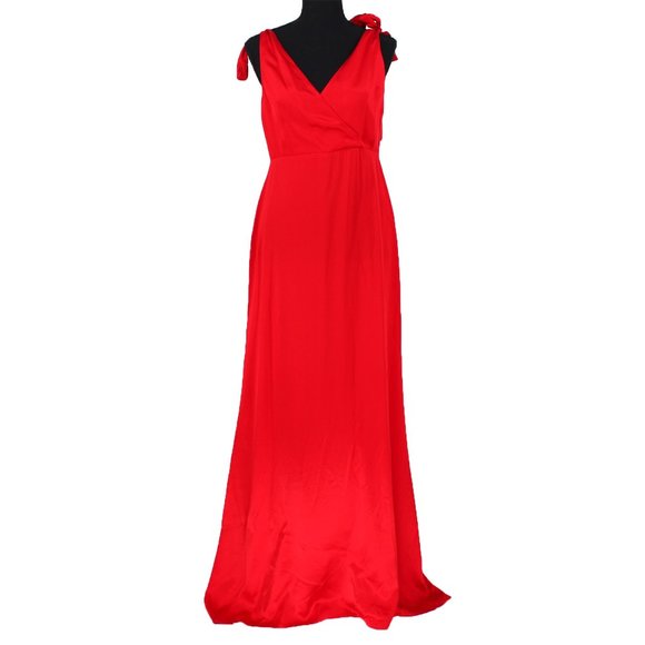 NWT Reformation Siena Satin Silk Cherry Red Maxi V-Neck Dress size 0 XS NEW - Picture 2 of 7